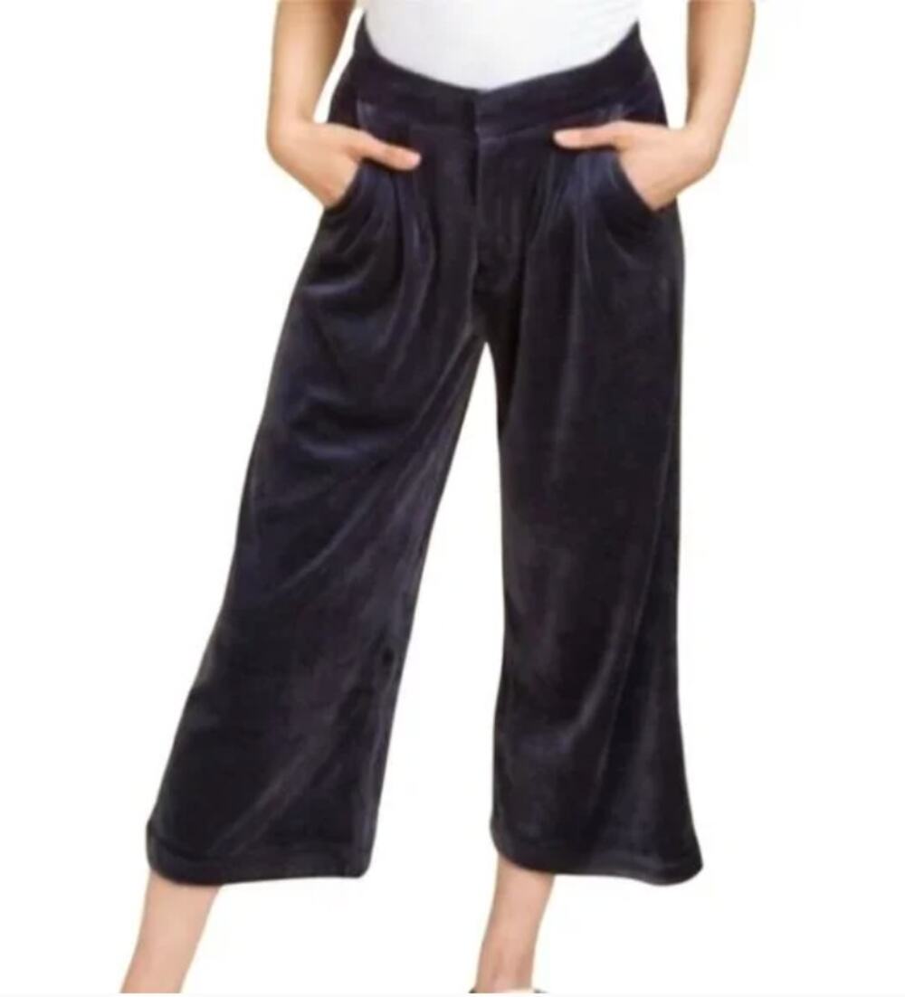Juicy Couture Black Label velour trouser cropped pants navy wide leg XS NWT